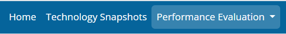 Top navigation bar with the Performance Evaluation drop-down menu